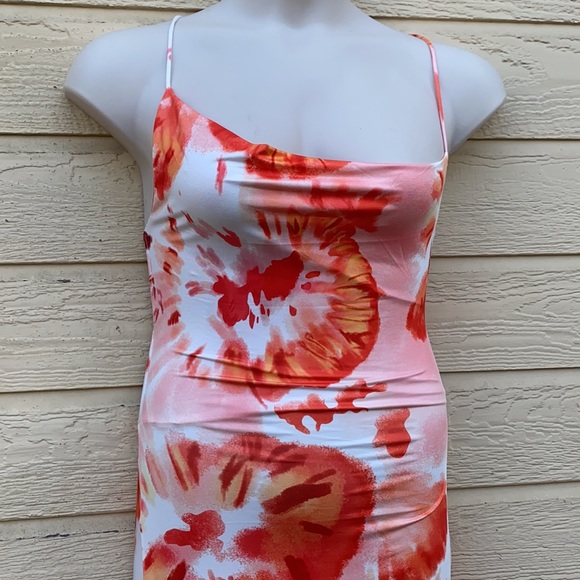 Cryptographic Tie Dye Backless Orange Maxi Dress - Picture 9 of 14